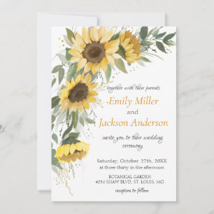 Faire-part de mariage vert et tournesol jaune