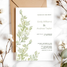 Faire-part de mariage vert minimaliste aquarelle