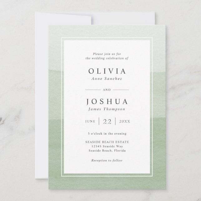 Faire-part de mariage vert moderne (Devant)