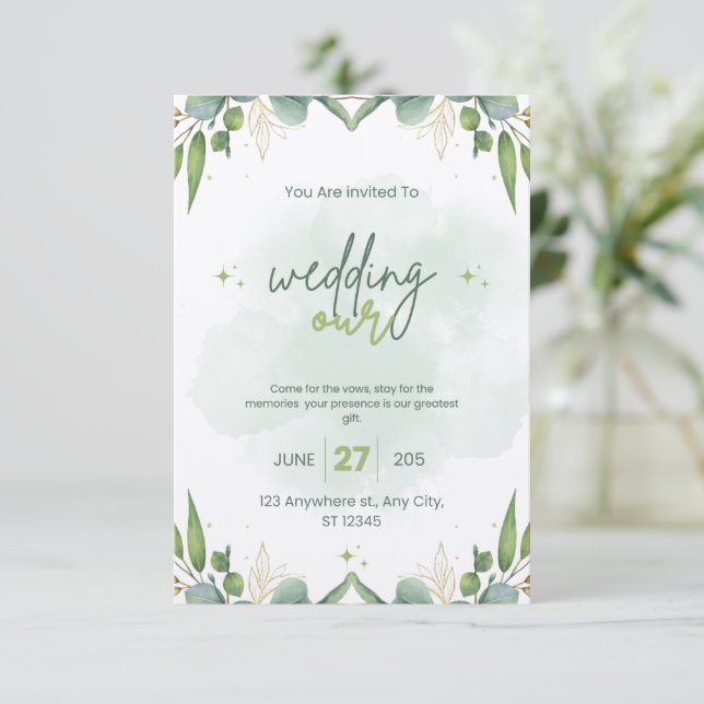 Faire-part de mariage vert Sage modifiable (Debout devant)