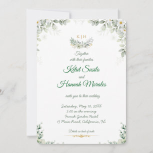 faire-part de mariage vert sauge et bleu marine