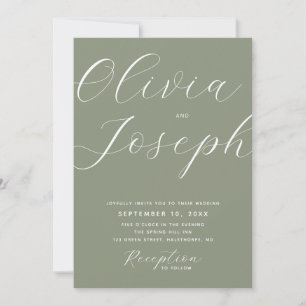 Faire-part de mariage vert sauge poussiéreux avec