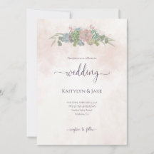 Faire-part de mariage vert succulent et rose