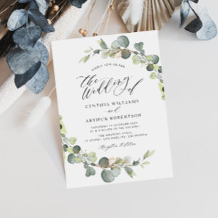 faire-part de mariage verte à l'eucalyptus moderne