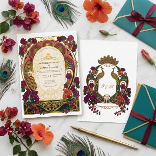 Faire-part de mariage vintage art nouveau floral à