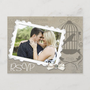 Faire-part de mariage vintage avec photo et RSVP