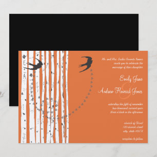 Faire-part de mariage Vintage Birds Coral Rose Bir