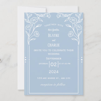 Faire-part de mariage vintage bleu blanc