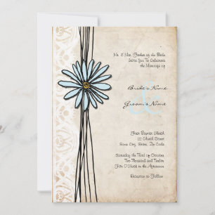 Faire-part de mariage vintage Blue Daisy