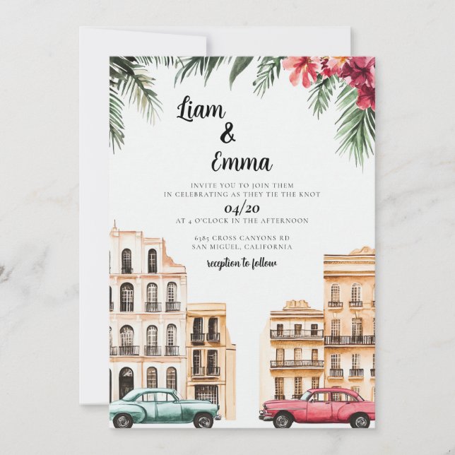 Faire-part de mariage vintage Cuba Havana (Devant)