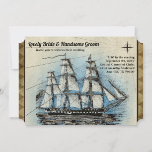 Faire-part de mariage vintage de bateau