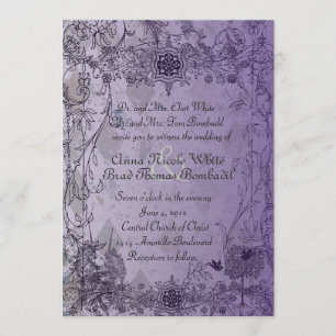 Faire-part de mariage Vintage de l'Unicorne pourpr