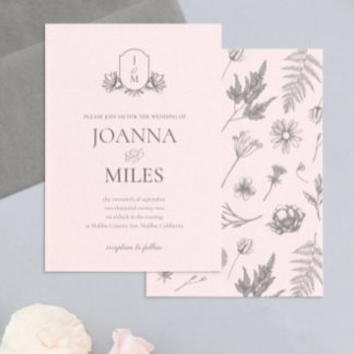 Faire-part de mariage vintage de monogramme botani