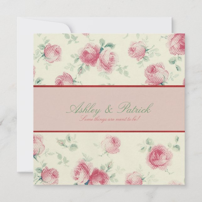 Faire-part de mariage vintage de texture de roses (Devant)