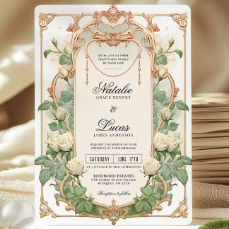 Faire-part de mariage vintage fleurs Rose Blanche