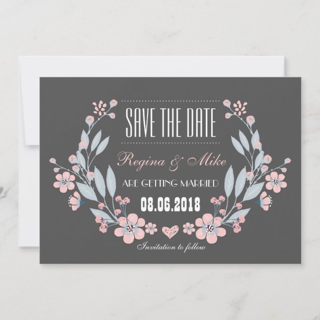 Faire-part de mariage vintage fleurs Save the Date (Devant)