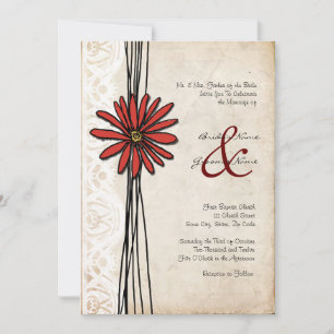 Faire-part de mariage vintage Red Daisy