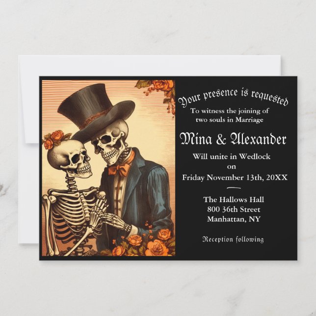 Faire-part de mariage vintage Skeleton QRC (Devant)