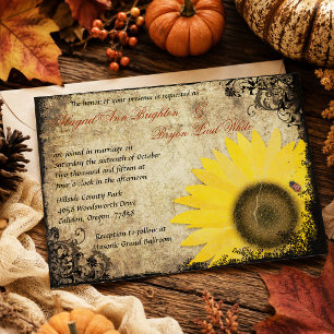 Faire-part de mariage vintage tournesol avec cocci