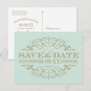 Faire-part de mariage vintage vert menthe et or