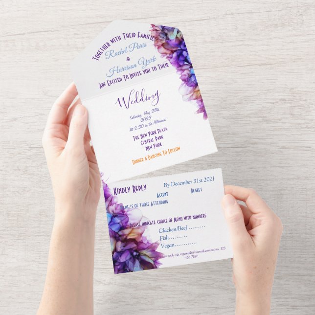 Faire-part de mariage violet Abstrait moderne (Déchirure)