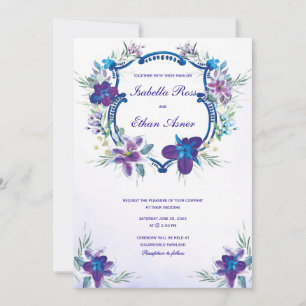 Faire-part de mariage violet bleu turquoise orchid