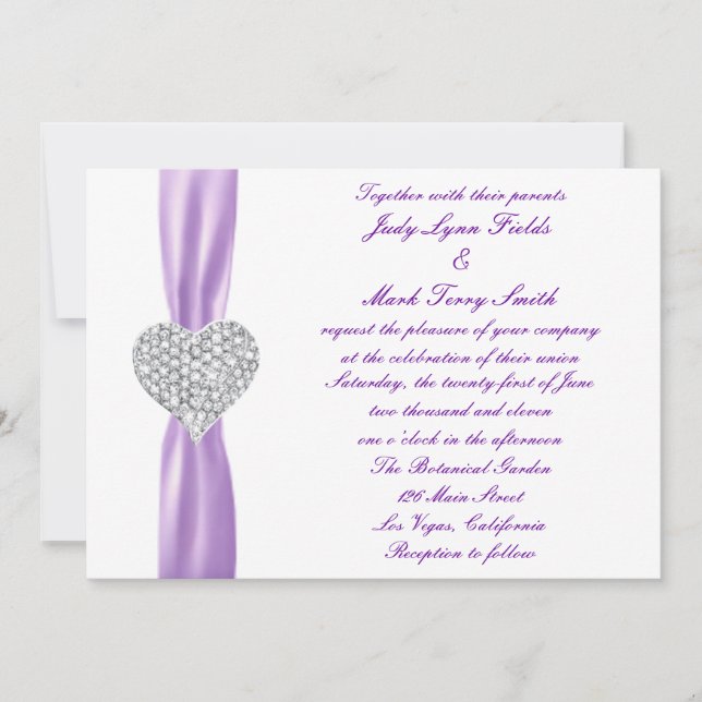 Faire-part de mariage violet du coeur diamant (Devant)