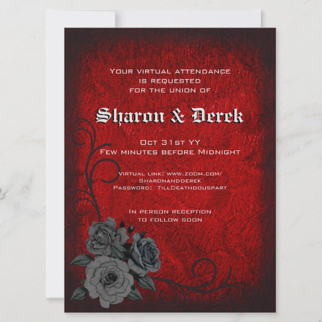 Faire-part de mariage virtuel gothique rouge Rose  (Devant)