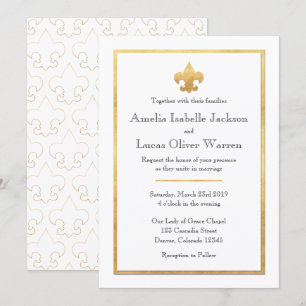 Faire-part de mariage White & Gold Fleur De Lis