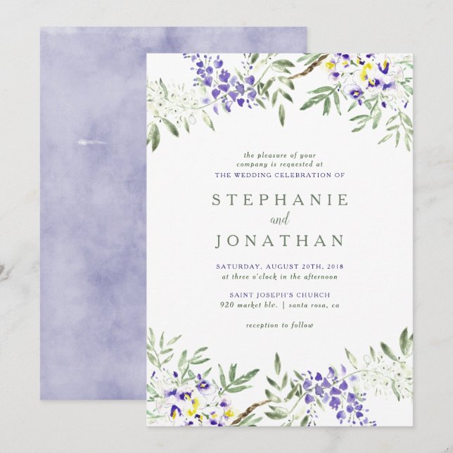 Faire-part de mariage Wisteria Watercolor (Devant / Derrière)