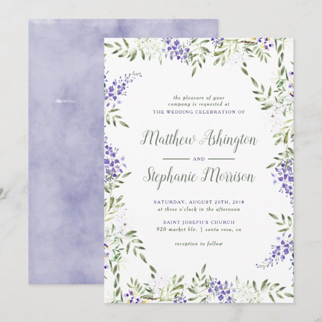 Faire-part de mariage Wisteria Watercolor (Devant / Derrière)
