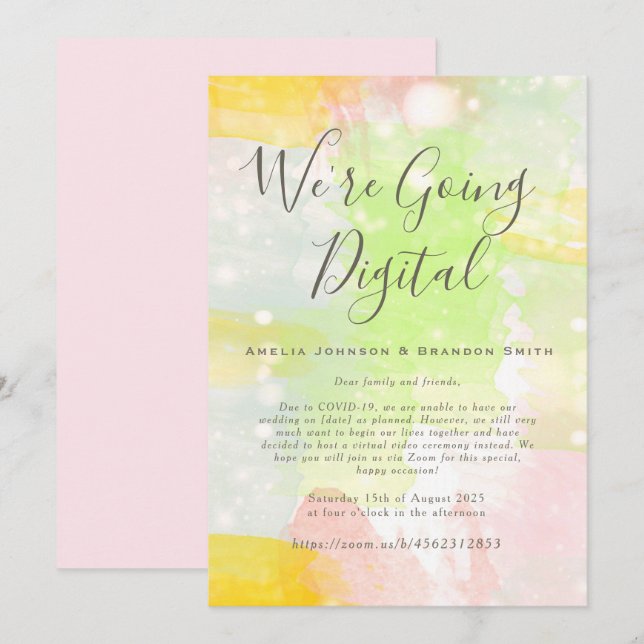 Faire-part de mariage Zoom aquarelle (Devant / Derrière)