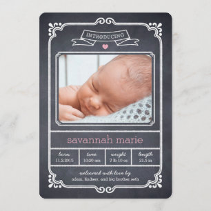 Faire-part de naissance à cadre pointu - rose