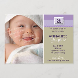 Faire-part de naissance à monogramme timbré :: vio