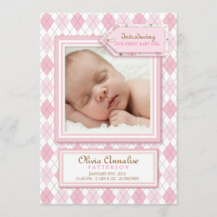 Faire-part de naissance à motifs de losanges de