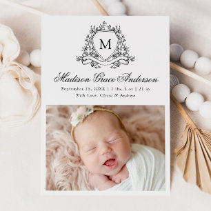 Faire-part de naissance à photo Monogramme élégant
