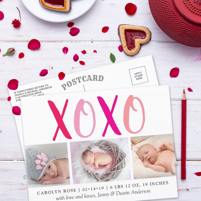 Faire-part de naissance avec 3 photos (XOXO) (Créateur téléchargé)