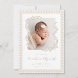 Faire-part de naissance avec nœud en vichy