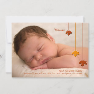Faire-part de naissance avec photo de feuilles d'a