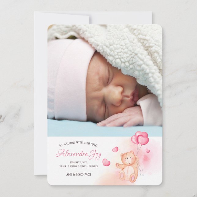 Faire-part de naissance avec photo d'un ours en pe (Devant)