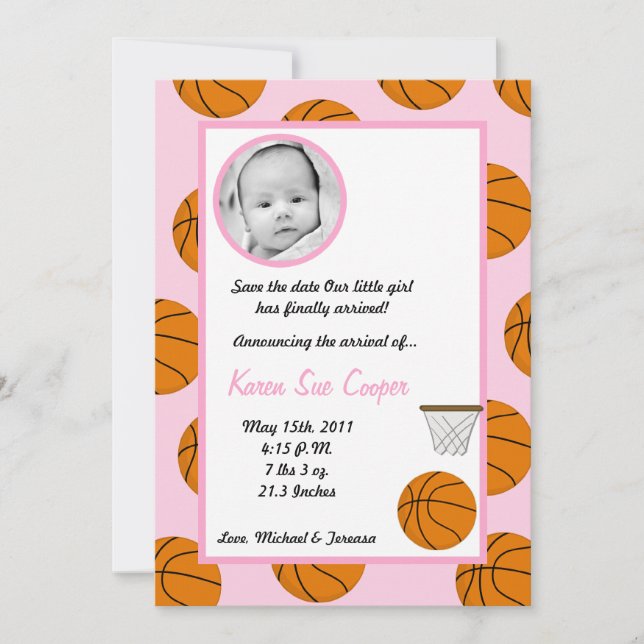 Faire-part de naissance Basket-ball SPORT 5x7 PHOT (Devant)