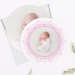 Faire-part de naissance bébé avec cadre floral ros