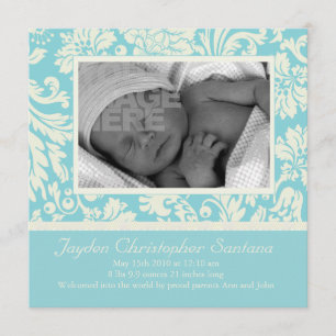 Faire-part de naissance - Bébé bleu floral