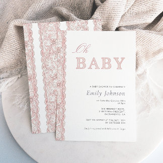 Faire-part de naissance Bébé Fille au dentelle ros