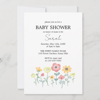 Faire-part de naissance bébé fleurs aquarelle
