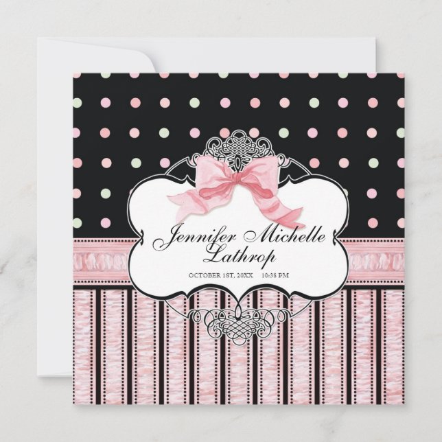 Faire-part de naissance bébé - French Bow Dot Swir (Devant)