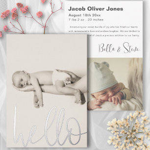 Faire-part de naissance bébé photo Hello texte arg