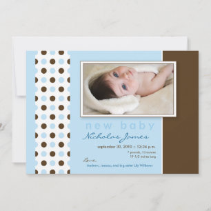 Faire-part de naissance bébé points bleus