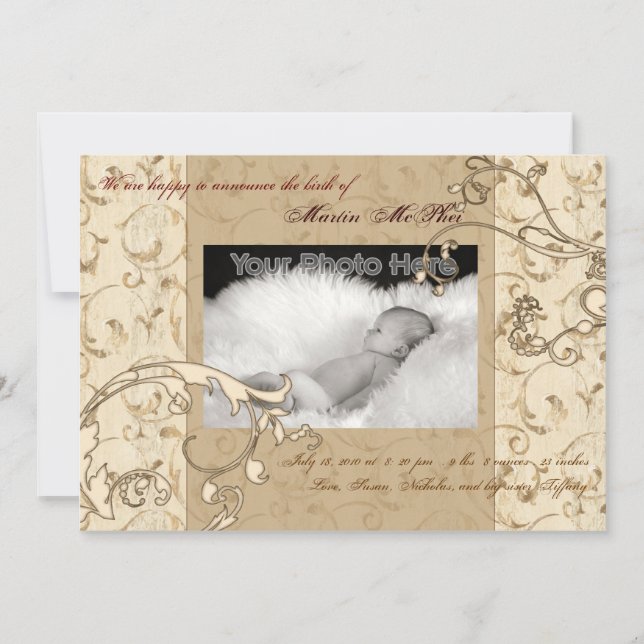 Faire-part de naissance bébé vintage (Devant)