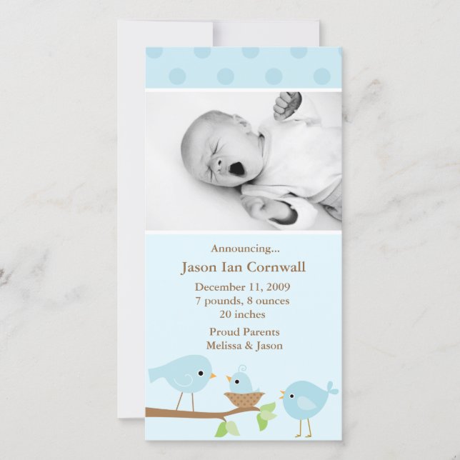 Faire-part de naissance Blue Birds (Devant)